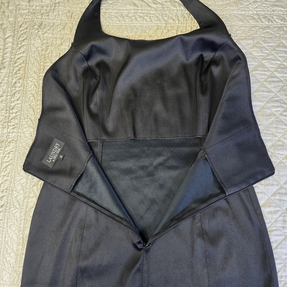 Vintage 90s Laundry Womens Black 8‎ Formal Halter Cocktail Party Dress Slit HOCO - Picture 11 of 15